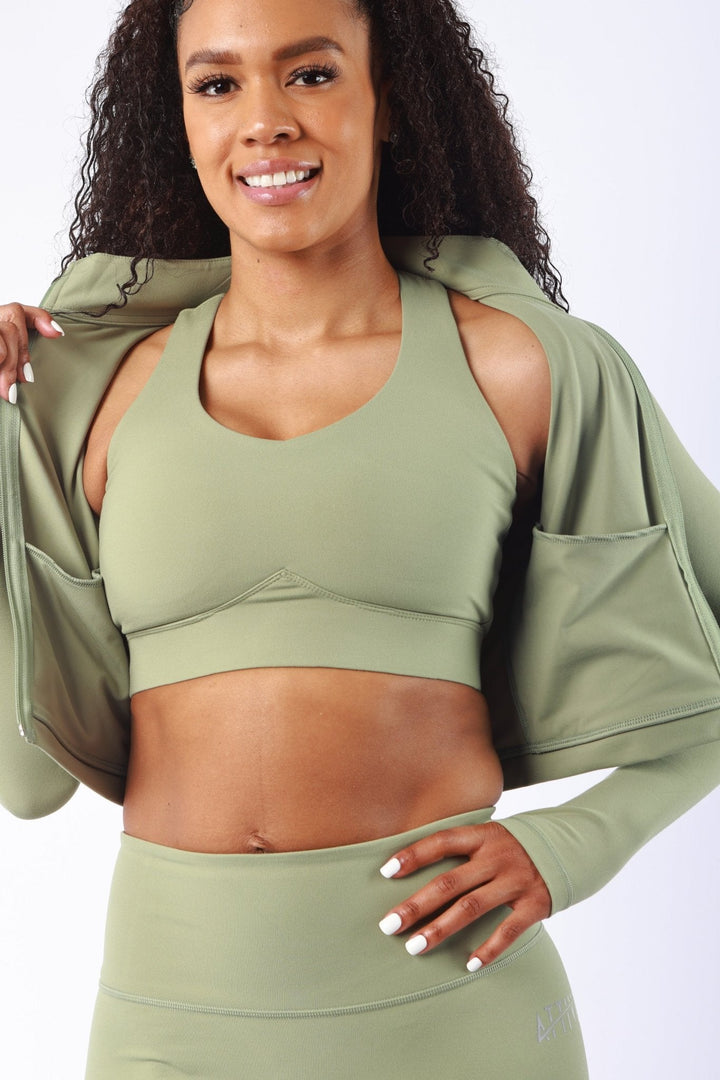 Athletic Women's Jacket With Pockets In Oil Green - attivousa Free Shipping over $75 Womens Activewear Attivo