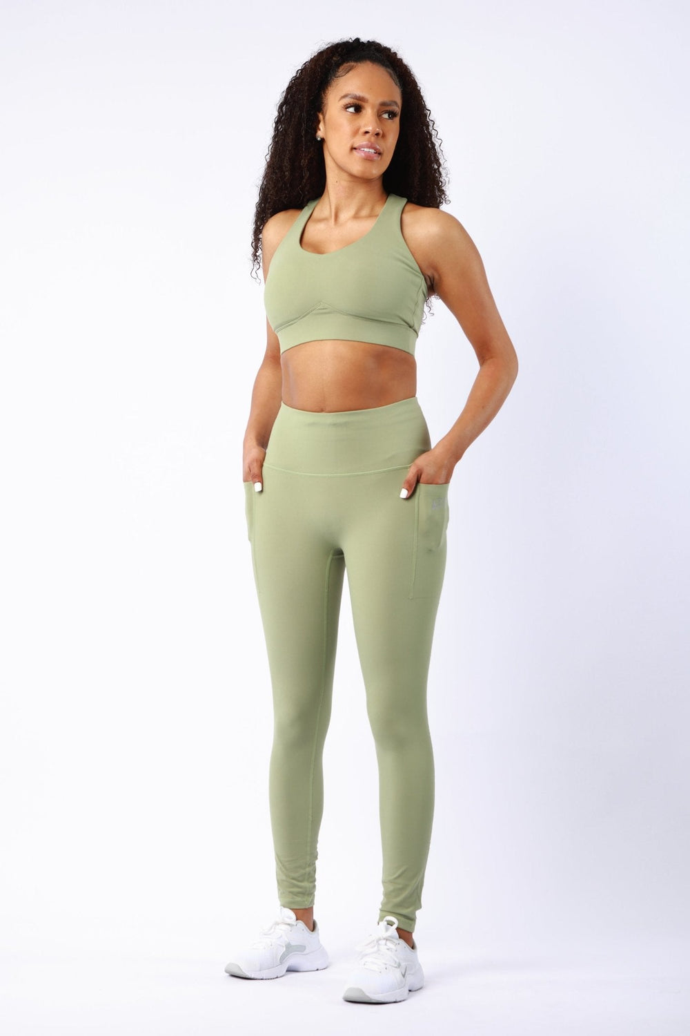 Athletic Women's Leggings With Pockets In Oil Green - attivousa Free Shipping over $75 Womens Activewear Attivo