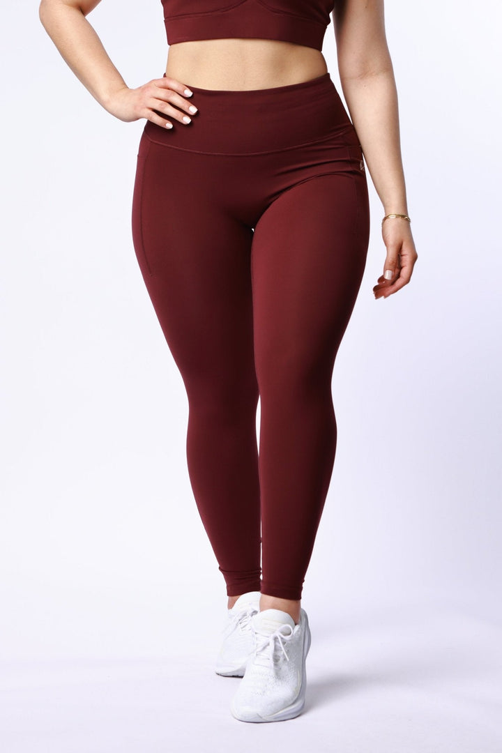 Athletic Women's Leggings With Pockets In Wine Tasting - attivousa Free Shipping over $75 Womens Activewear Attivo