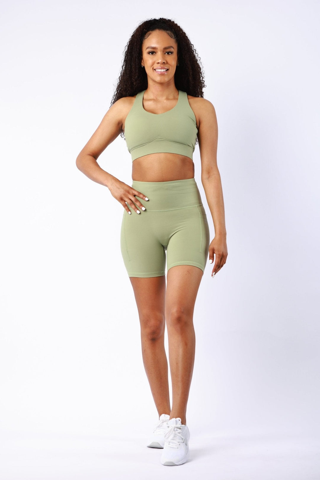 Athletic Women's Shorts With Pockets In Oil Green - attivousa Free Shipping over $75 Womens Activewear Attivo