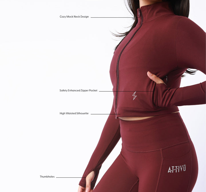 Athletic Women's Jacket With Pockets In Winetasting - attivousa Free Shipping over $75 Womens Activewear Attivo