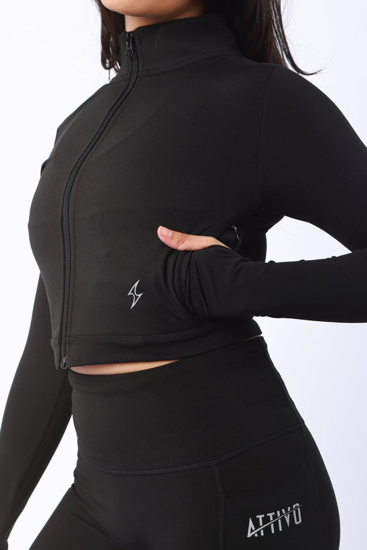 Athletic Women's Jacket With Pockets In Black - attivousa Free Shipping over $75 Womens Activewear Attivo