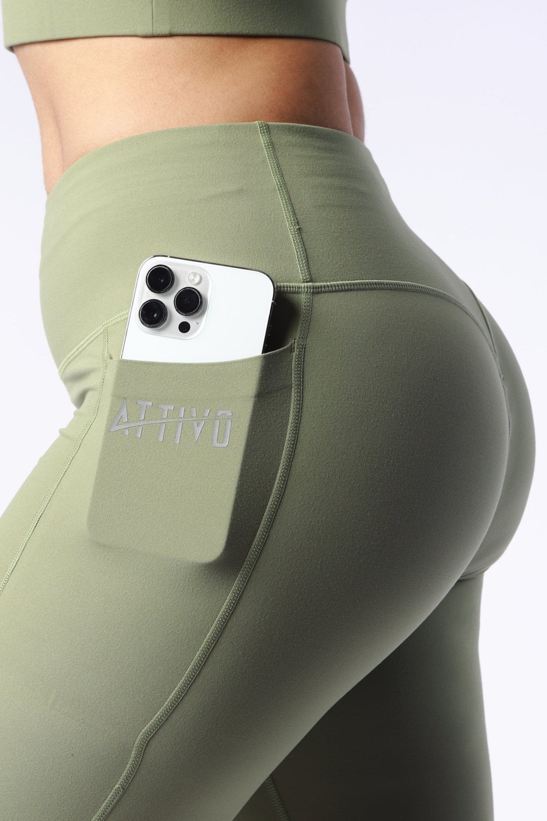 Athletic Women's Leggings With Pockets In Oil Green - attivousa Free Shipping over $75 Womens Activewear Attivo