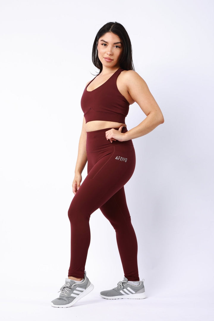 Athletic Women's Leggings With Pockets In Wine Tasting - attivousa Free Shipping over $75 Womens Activewear Attivo