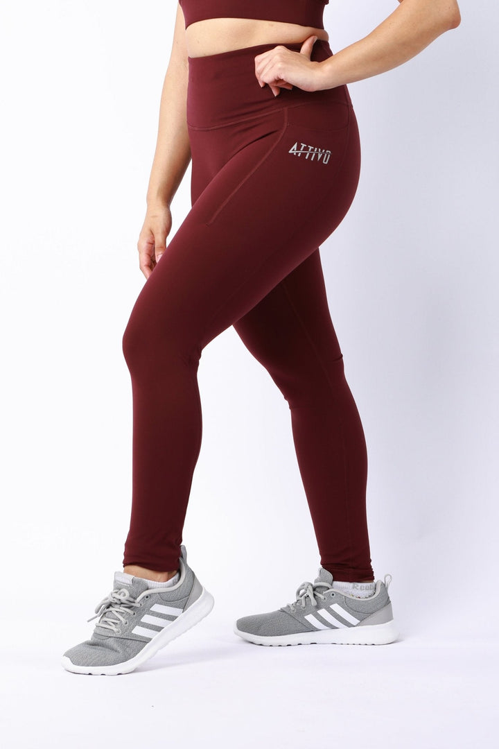 Athletic Women's Leggings With Pockets In Wine Tasting - attivousa Free Shipping over $75 Womens Activewear Attivo